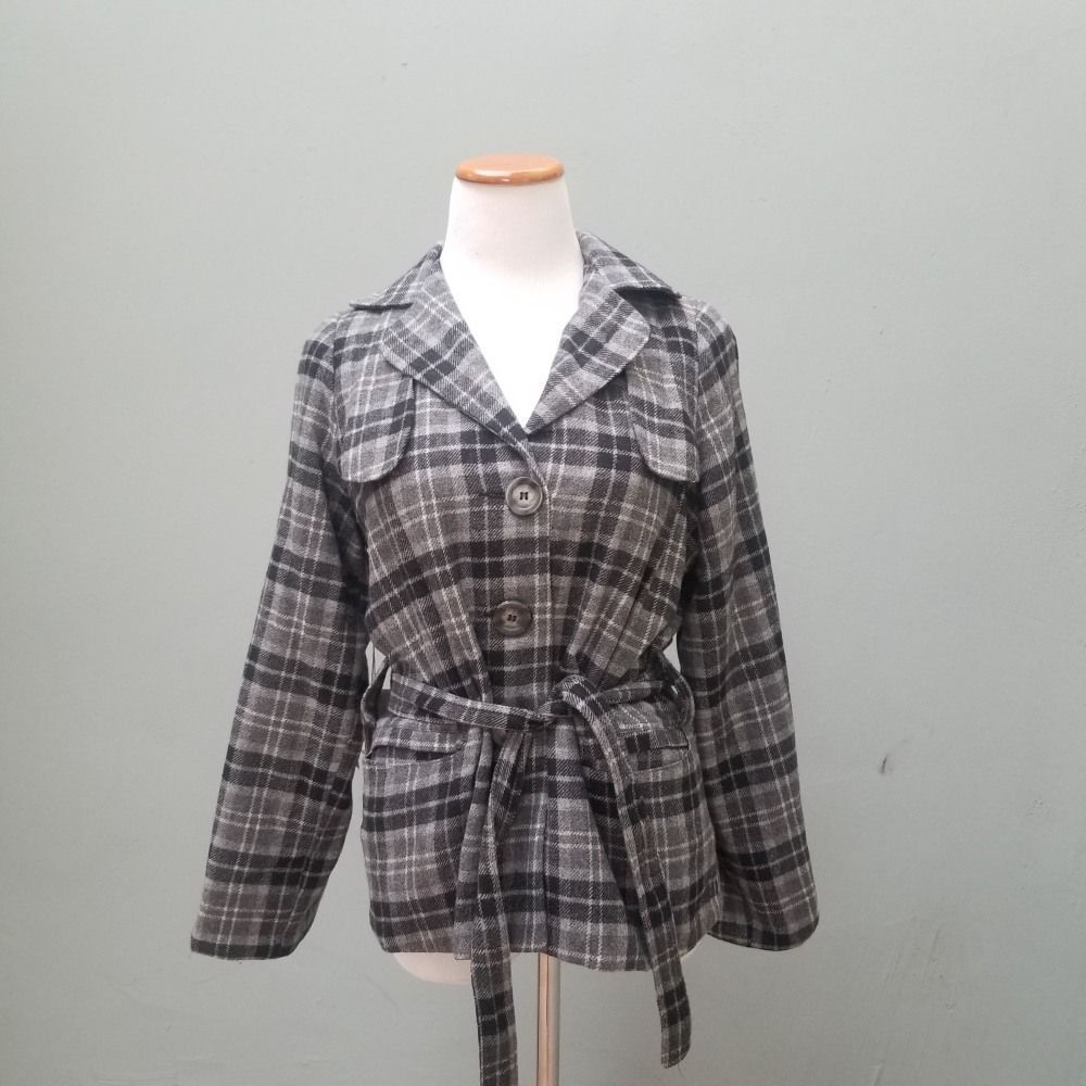 XCVI Plaid Belted Pea Coat Jacket Gray Small NWT Winter Classic Capsule